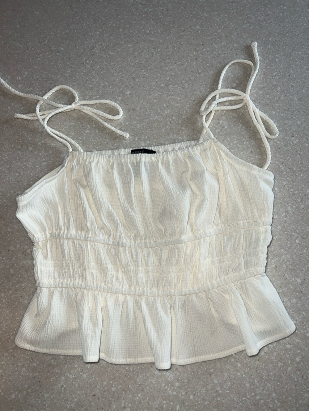 Forever 21 Cream Smocked Tie-Shoulder Peplum Cami